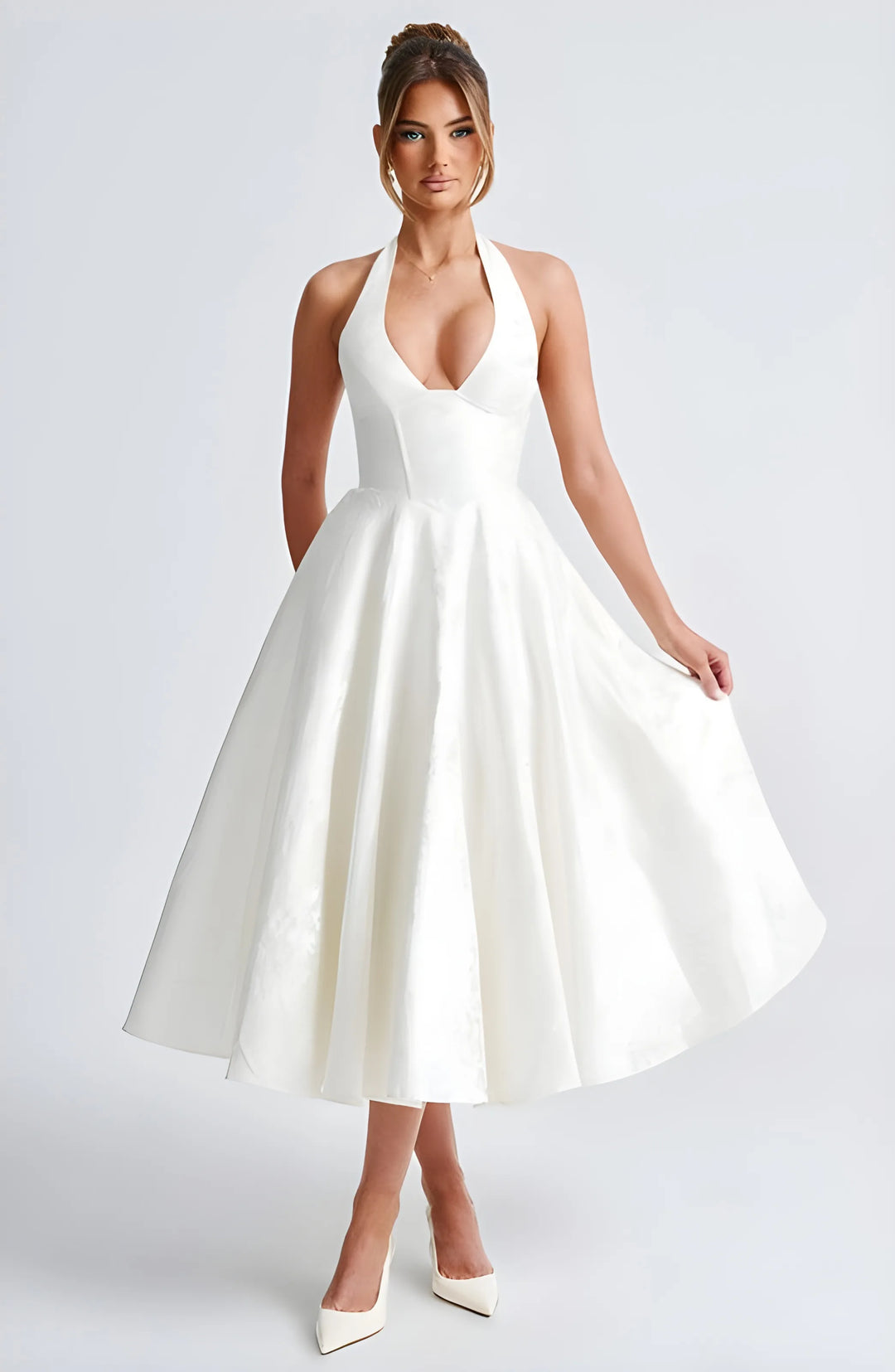 Women's Sleeveless A-Line Midi Cocktail Dress with V-Neck