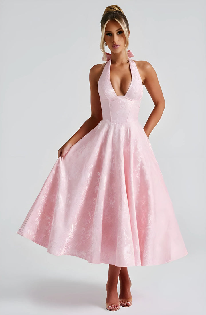 Women's Sleeveless A-Line Midi Cocktail Dress with V-Neck