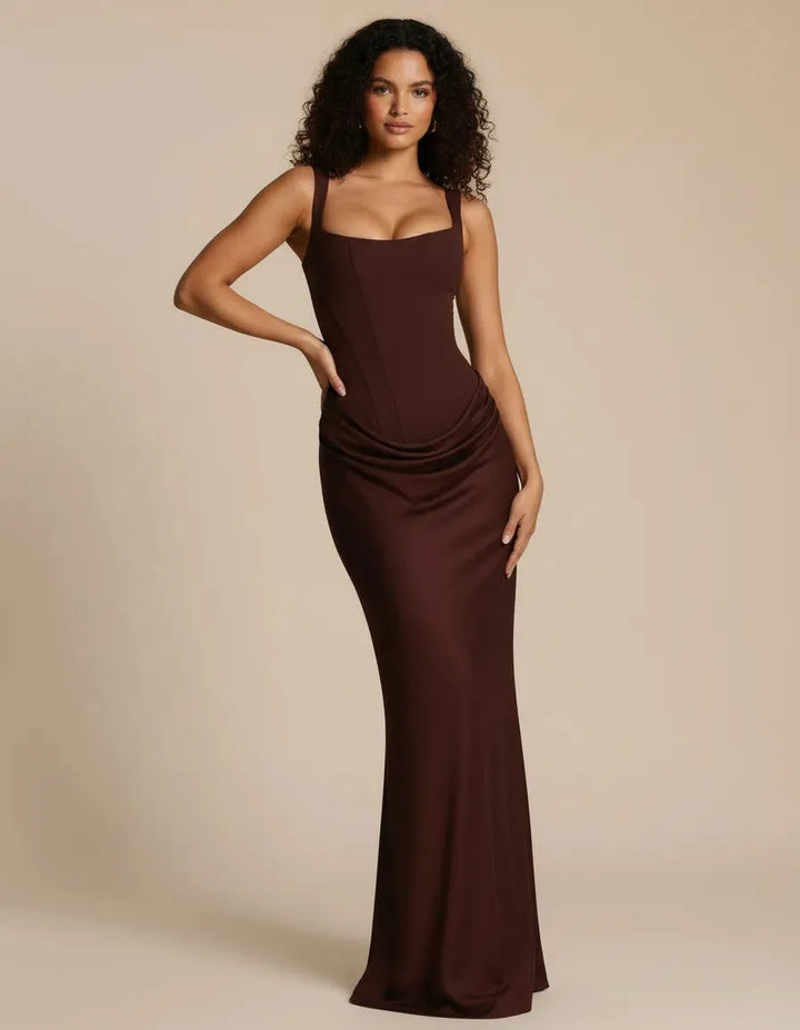 Women's Sleeveless Elegant Maxi Wedding Guest Dress with Square Neck