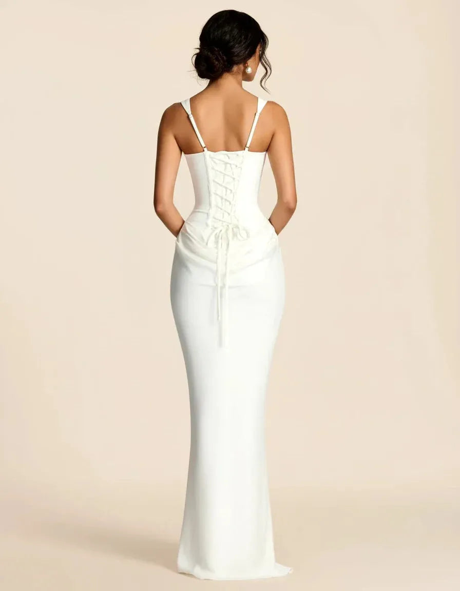 Women's Sleeveless Elegant Maxi Wedding Guest Dress with Square Neck
