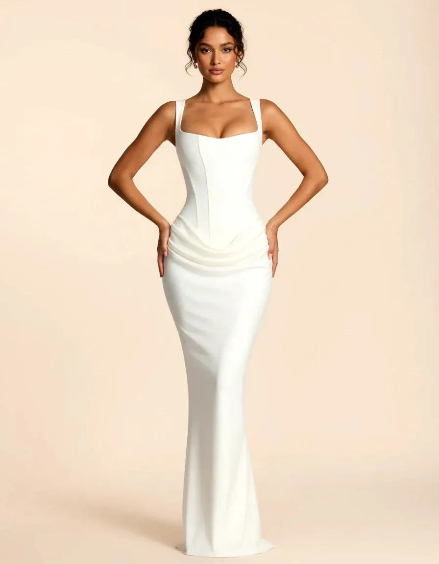 Women's Sleeveless Elegant Maxi Wedding Guest Dress with Square Neck