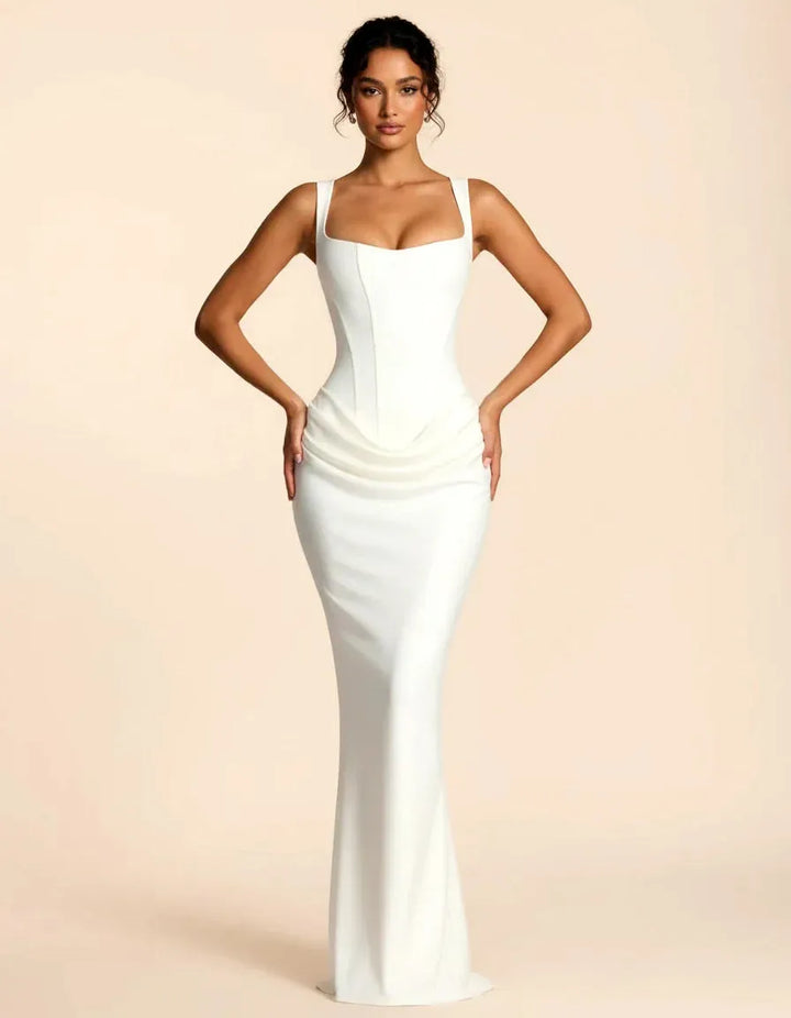 Women's Sleeveless Elegant Maxi Wedding Guest Dress with Square Neck