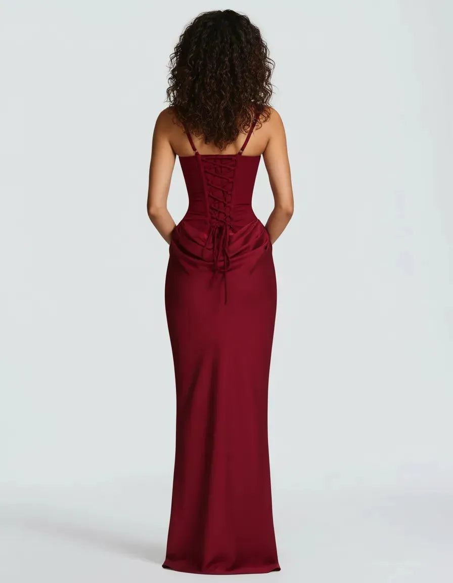 Women's Sleeveless Elegant Maxi Wedding Guest Dress with Square Neck