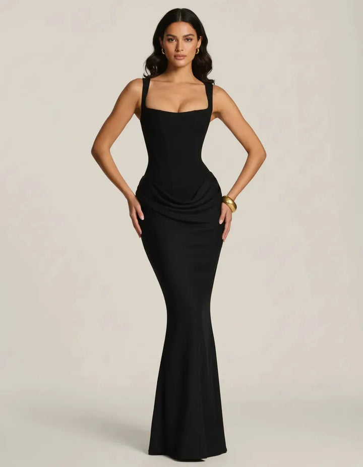 Women's Sleeveless Elegant Maxi Wedding Guest Dress with Square Neck
