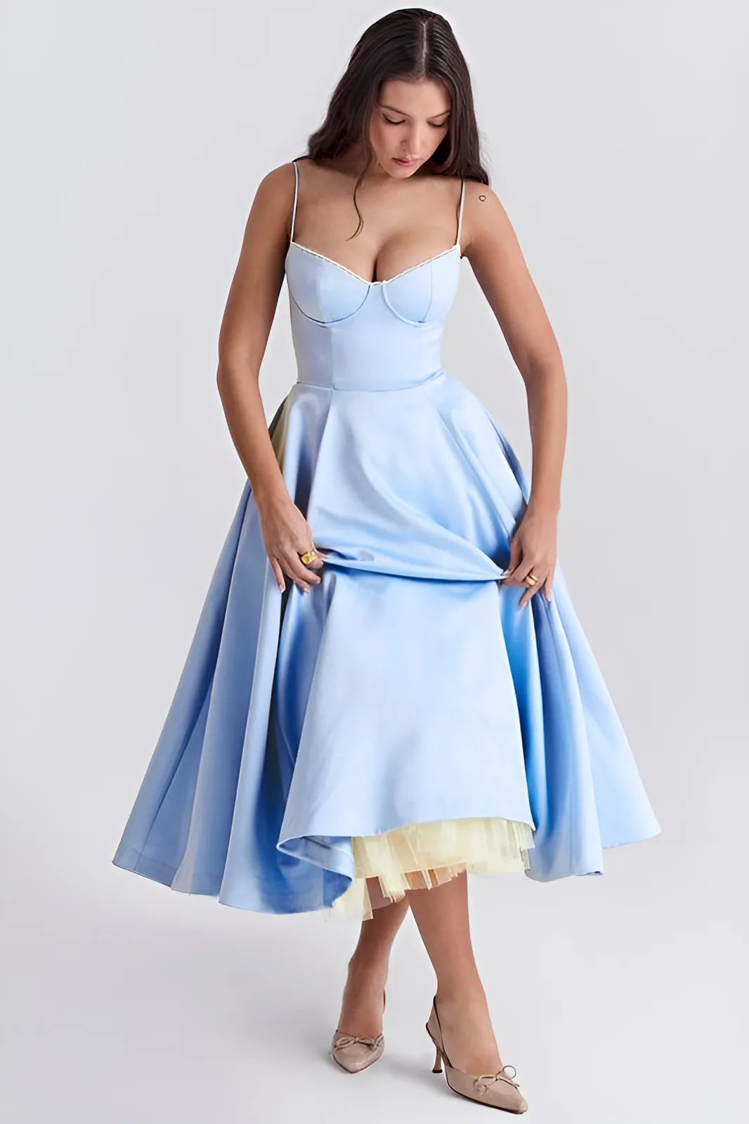 Women's Sleeveless Elegant Midi Cocktail Dress with Sweetheart Neckline