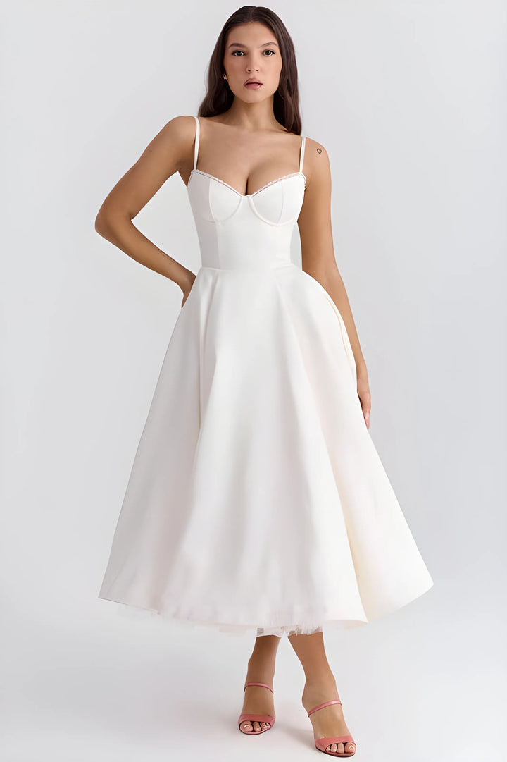 Women's Sleeveless Elegant Midi Cocktail Dress with Sweetheart Neckline