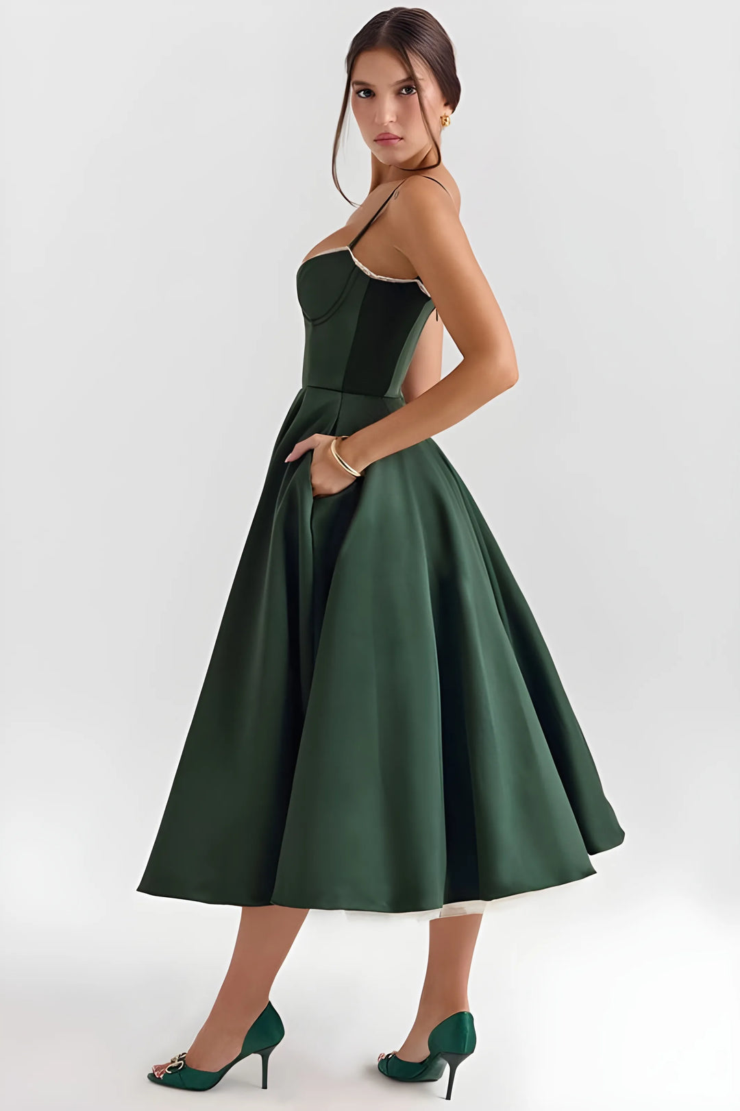 Women's Sleeveless Elegant Midi Cocktail Dress with Sweetheart Neckline