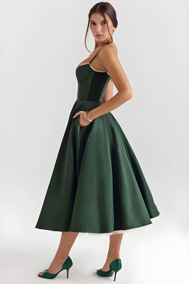 Women's Sleeveless Elegant Midi Cocktail Dress with Sweetheart Neckline