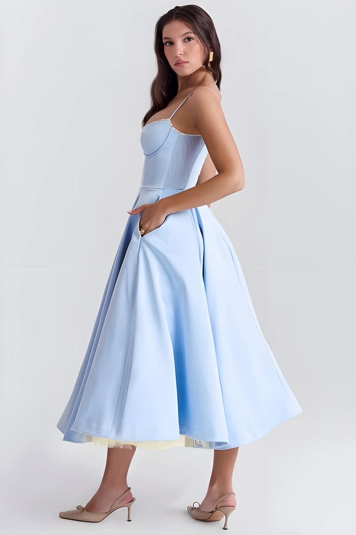 Women's Sleeveless Elegant Midi Cocktail Dress with Sweetheart Neckline