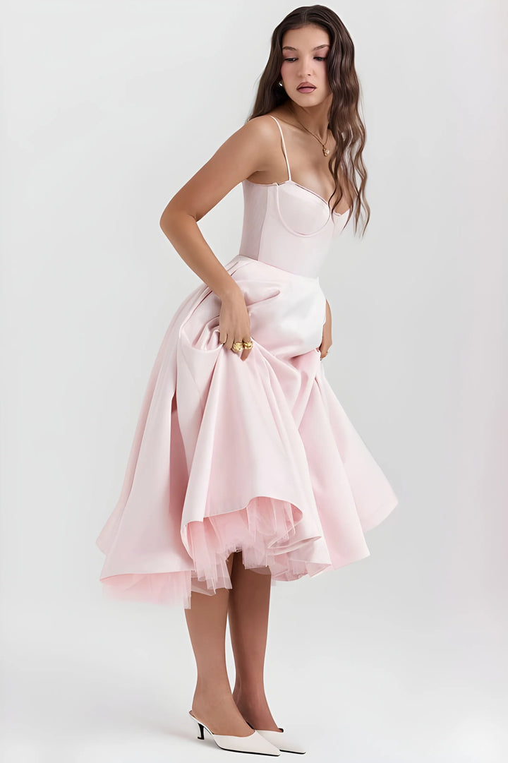 Women's Sleeveless Elegant Midi Cocktail Dress with Sweetheart Neckline