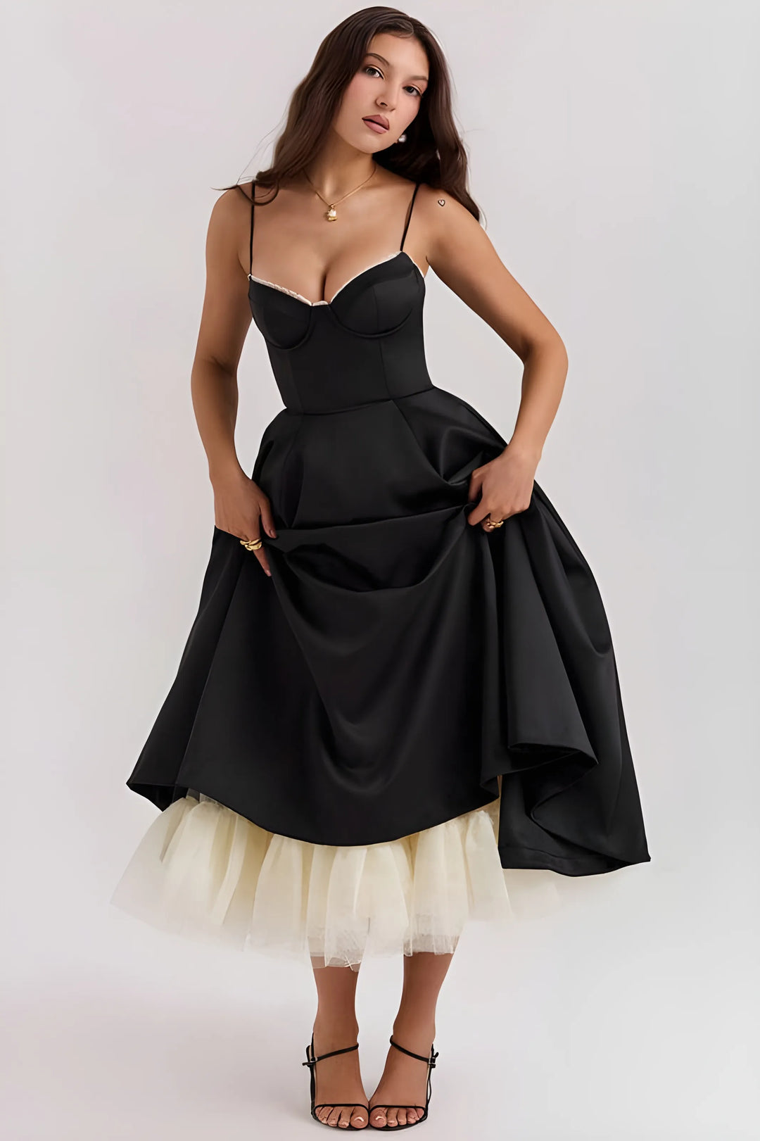 Women's Sleeveless Elegant Midi Cocktail Dress with Sweetheart Neckline