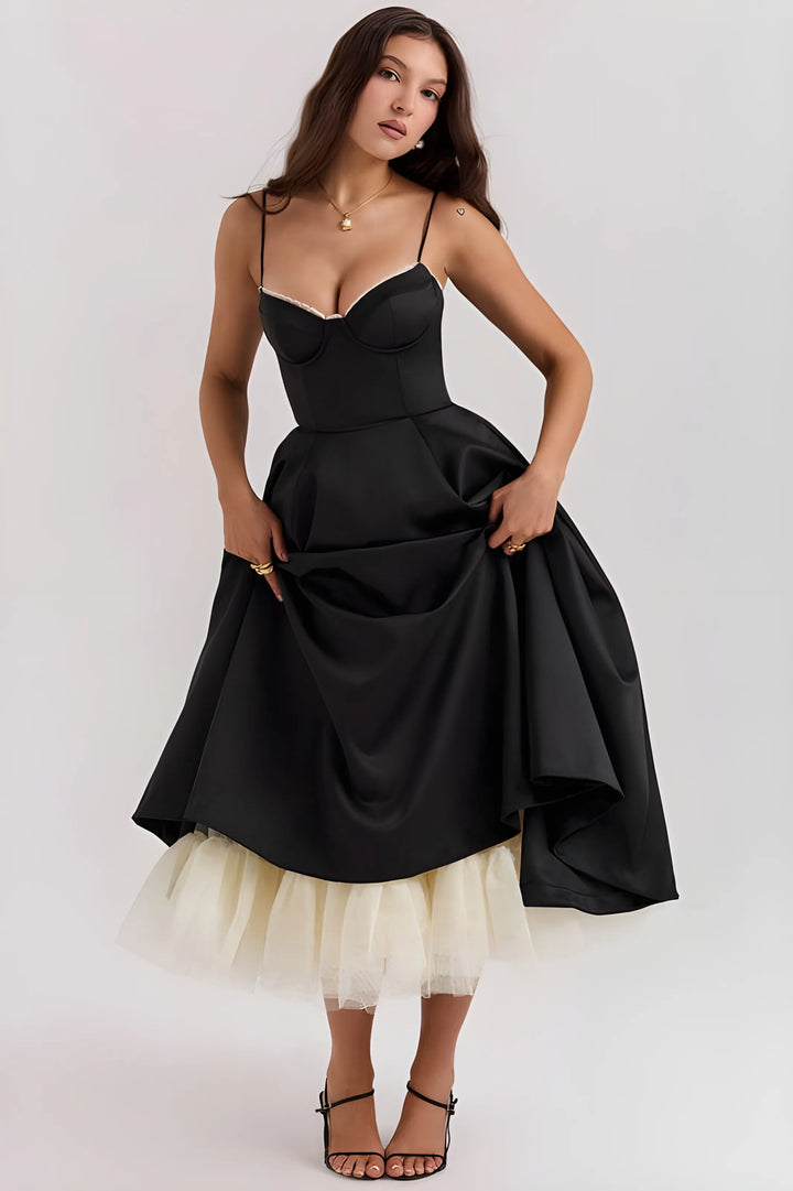 Women's Sleeveless Elegant Midi Cocktail Dress with Sweetheart Neckline