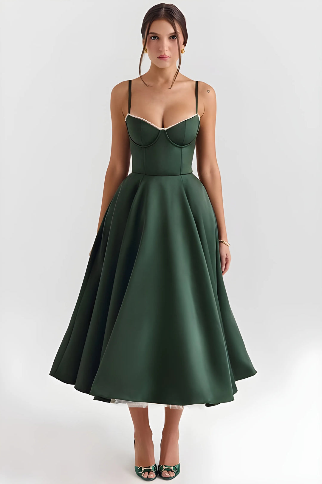 Women's Sleeveless Elegant Midi Cocktail Dress with Sweetheart Neckline