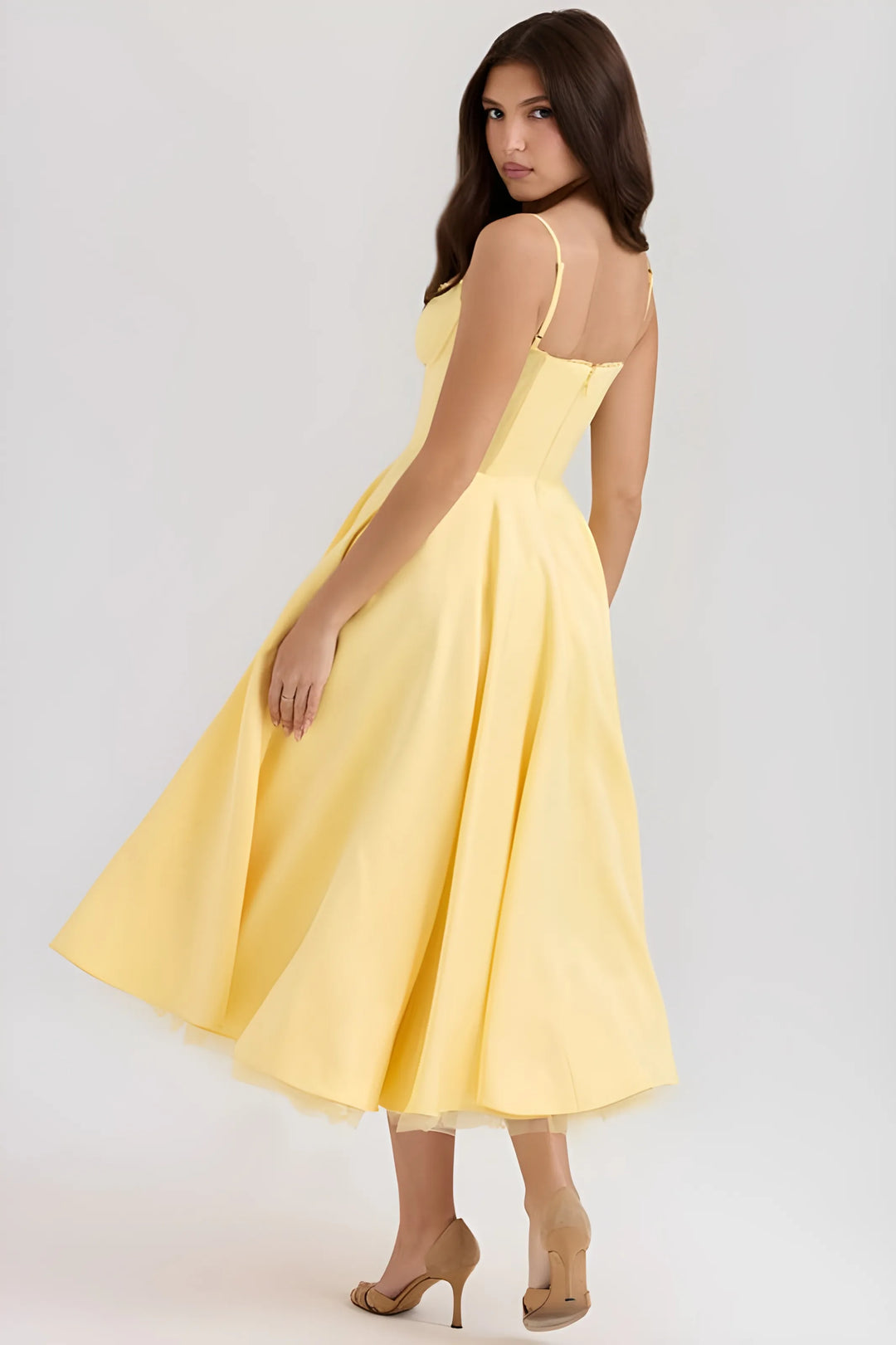 Women's Sleeveless Elegant Midi Cocktail Dress with Sweetheart Neckline