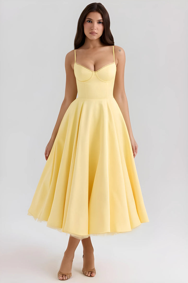 Women's Sleeveless Elegant Midi Cocktail Dress with Sweetheart Neckline