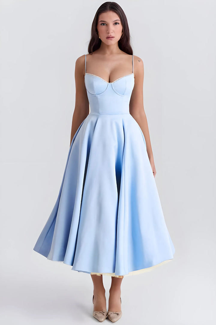 Women's Sleeveless Elegant Midi Cocktail Dress with Sweetheart Neckline