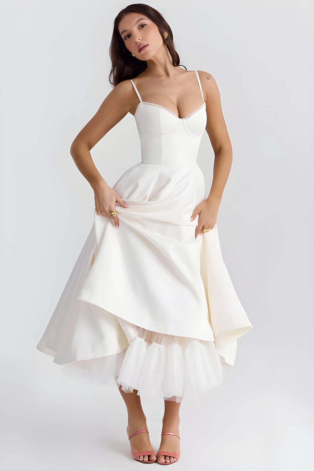 Women's Sleeveless Elegant Midi Cocktail Dress with Sweetheart Neckline