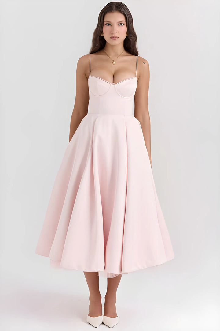 Women's Sleeveless Elegant Midi Cocktail Dress with Sweetheart Neckline