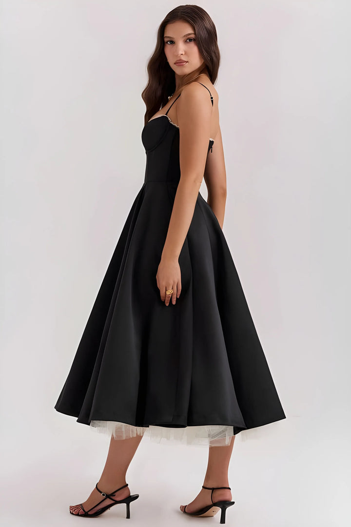 Women's Sleeveless Elegant Midi Cocktail Dress with Sweetheart Neckline