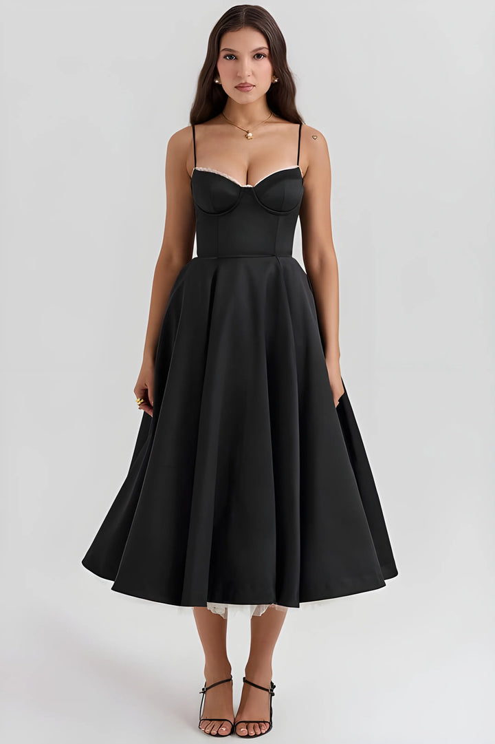 Women's Sleeveless Elegant Midi Cocktail Dress with Sweetheart Neckline