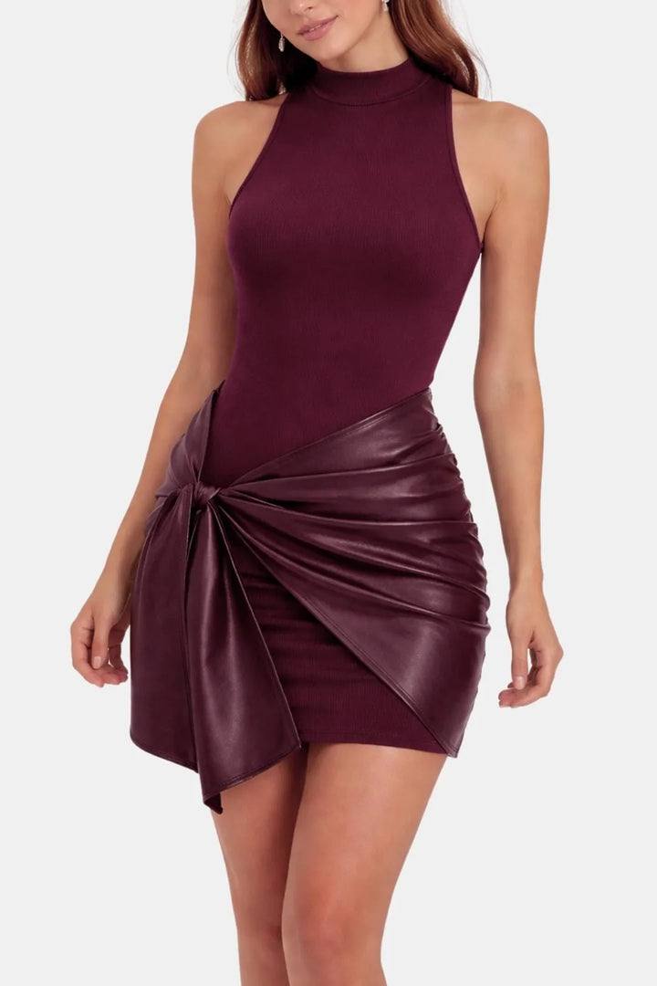 Women's Sleeveless Elegant Mini Cocktail Dress with High Neck