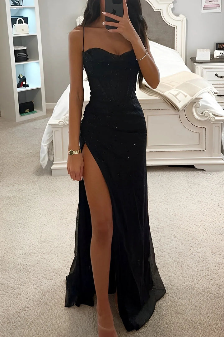Women's Sleeveless Sequin Maxi Cocktail Dress with Sweetheart Neckline