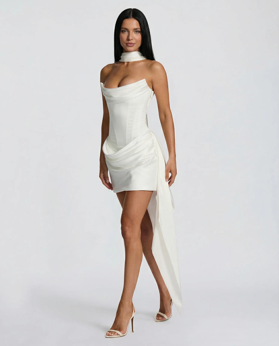 Women's Strapless Bodycon Mini Cocktail Dress with Draped Detail