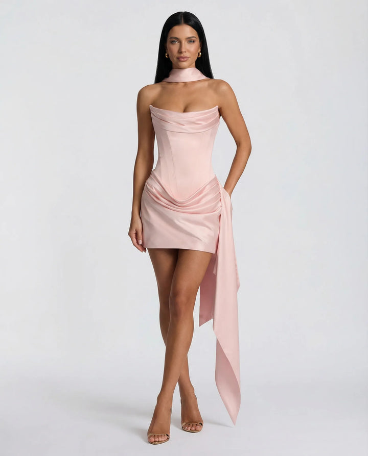 Women's Strapless Bodycon Mini Cocktail Dress with Draped Detail