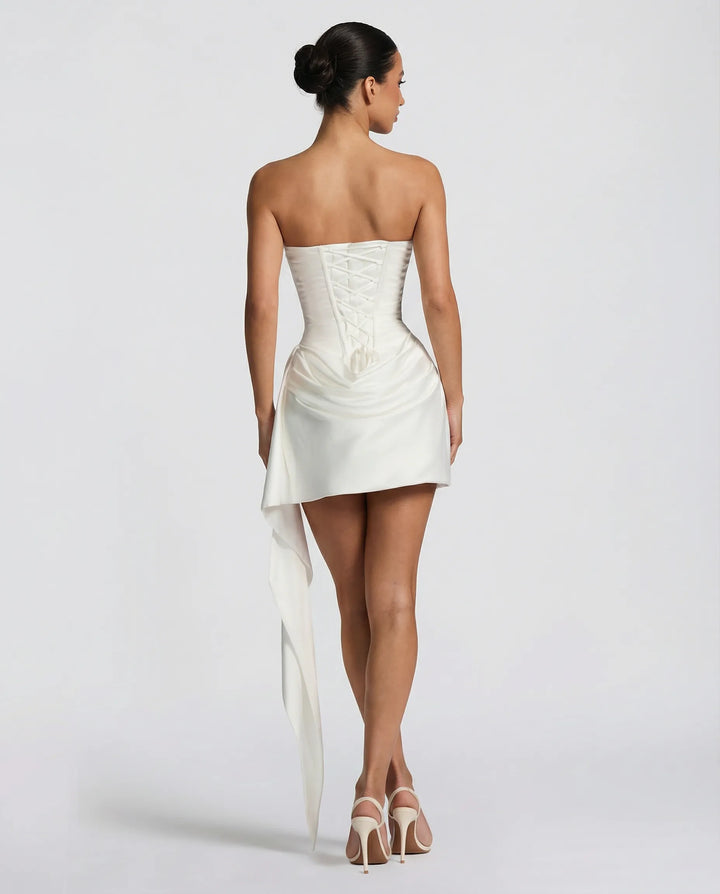 Women's Strapless Bodycon Mini Cocktail Dress with Draped Detail