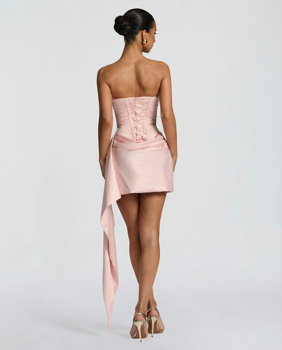 Women's Strapless Bodycon Mini Cocktail Dress with Draped Detail