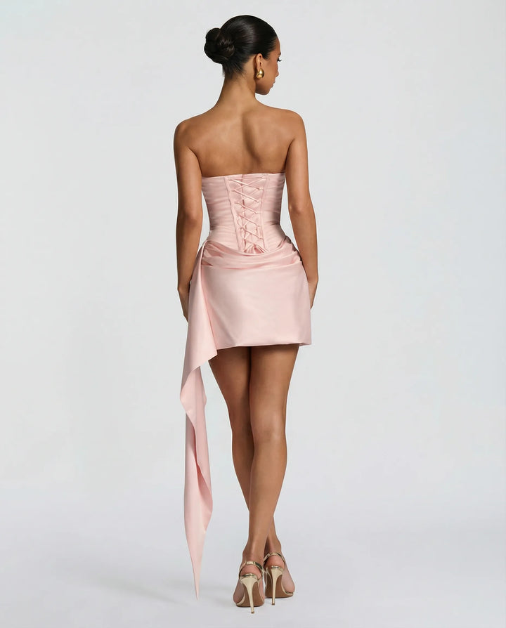 Women's Strapless Bodycon Mini Cocktail Dress with Draped Detail