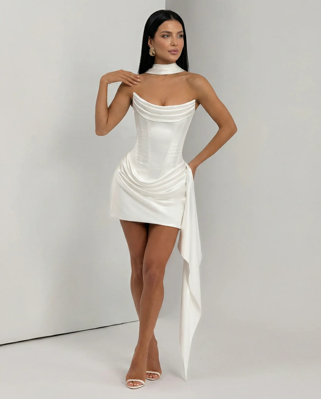 Women's Strapless Bodycon Mini Cocktail Dress with Draped Detail