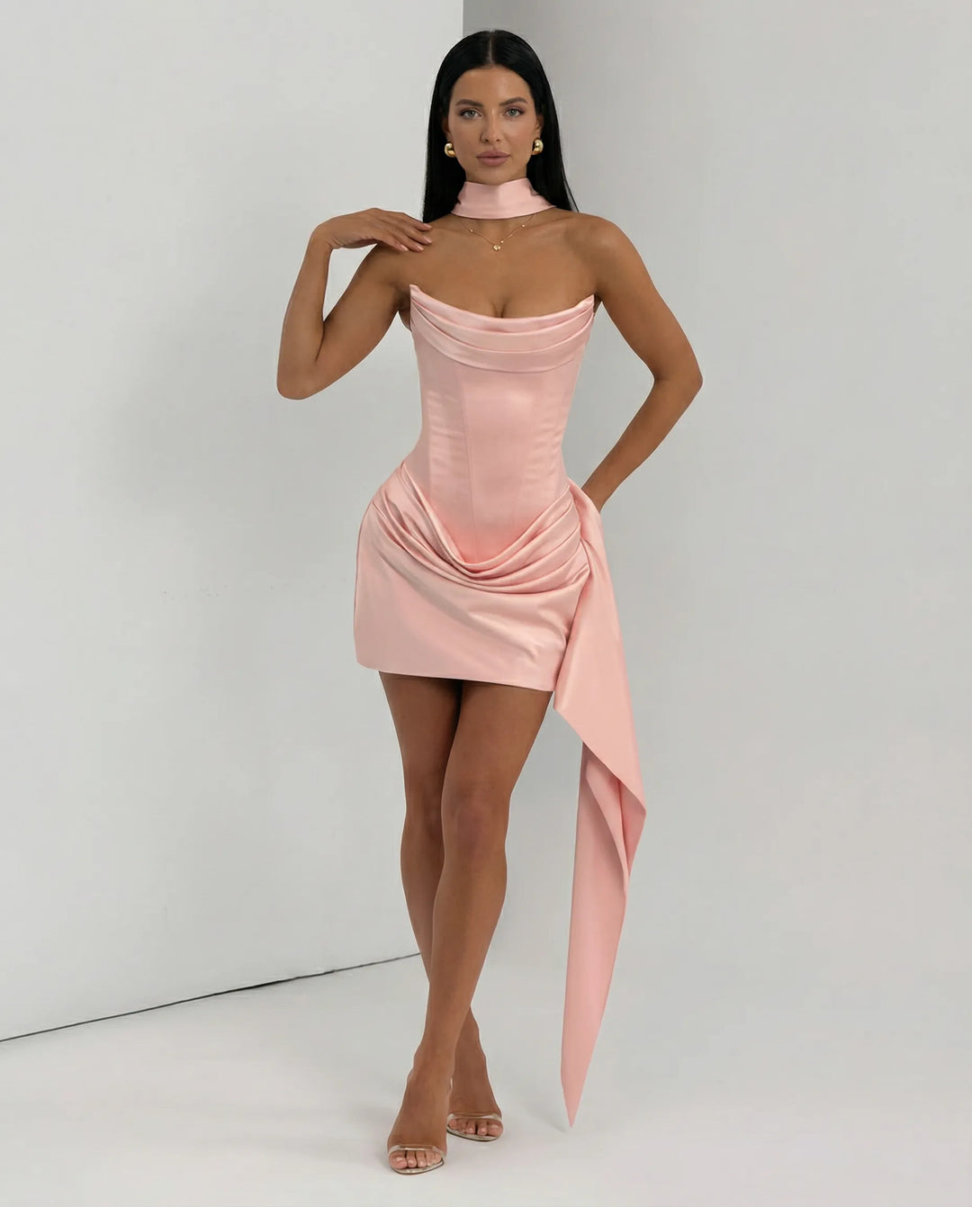 Women's Strapless Bodycon Mini Cocktail Dress with Draped Detail