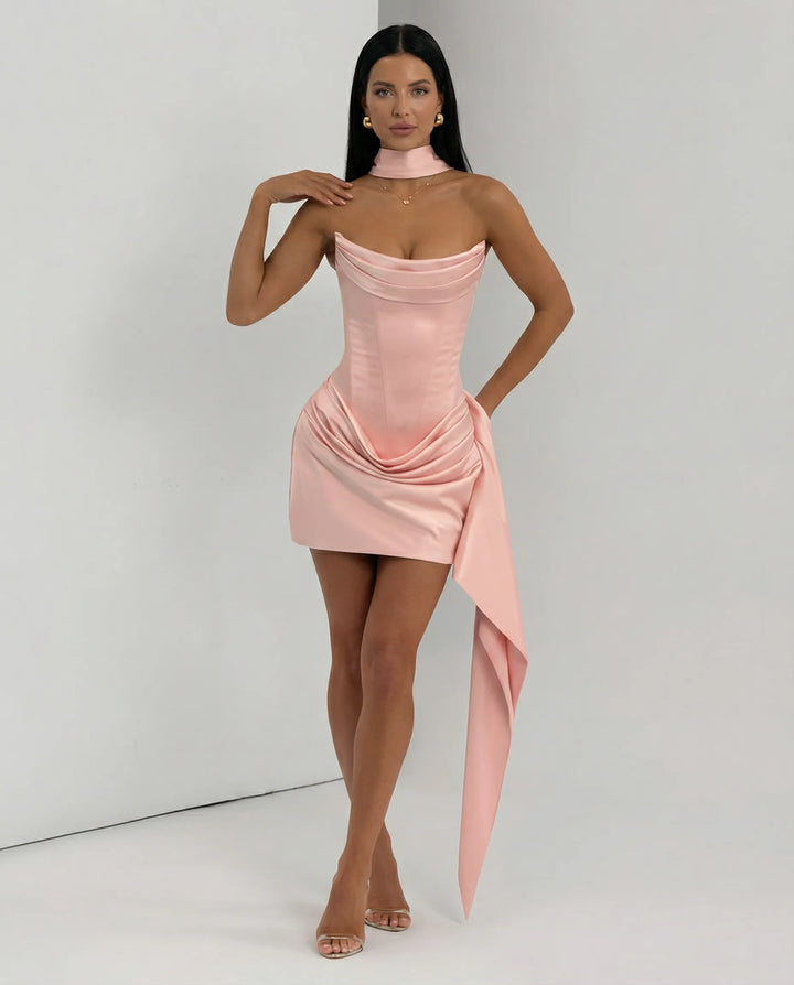 Women's Strapless Bodycon Mini Cocktail Dress with Draped Detail