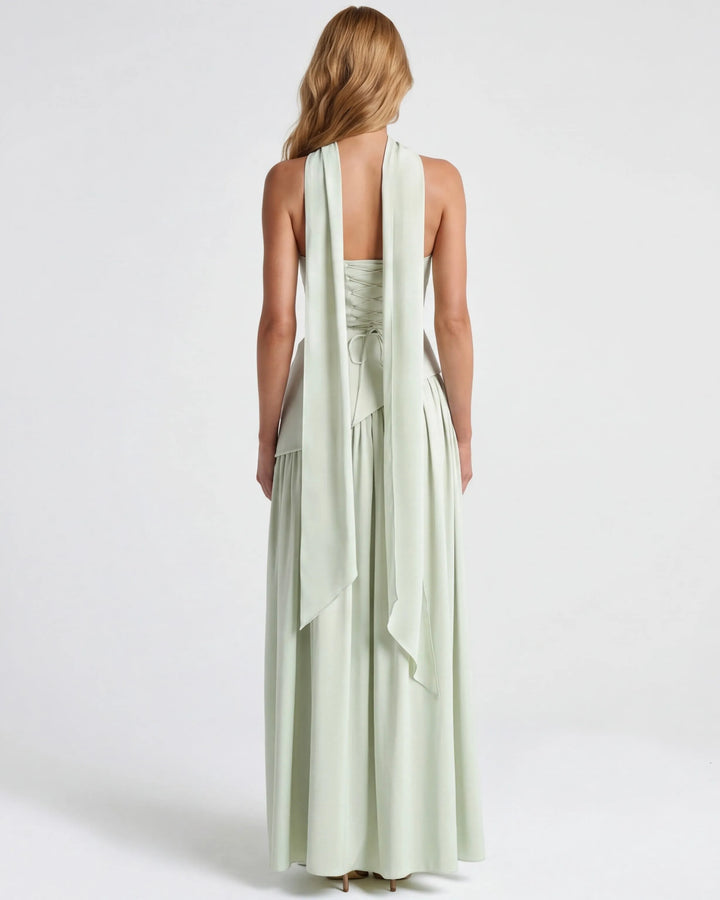 Women's Strapless Flowy Maxi Wedding Guest Dress with Slit