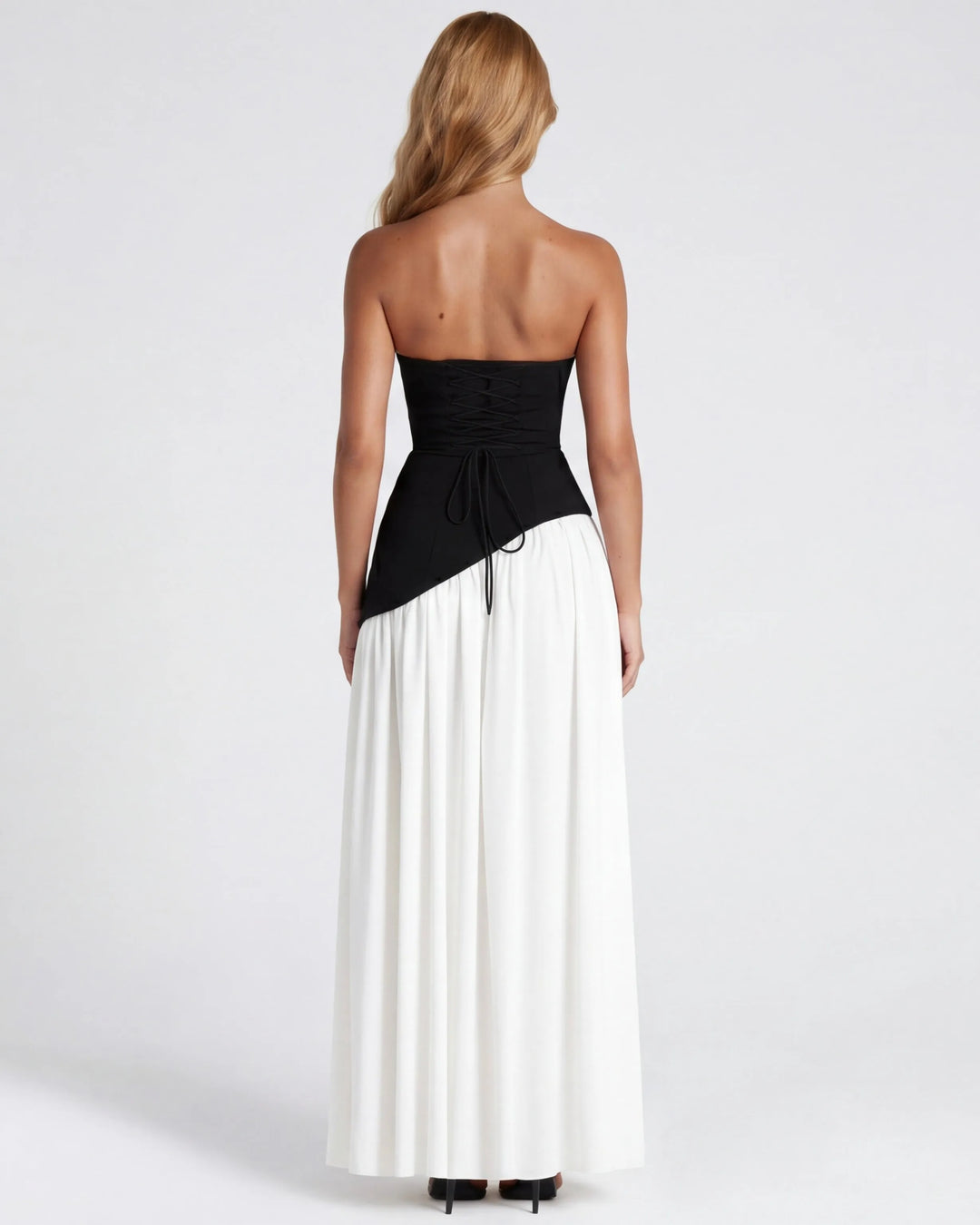 Women's Strapless Flowy Maxi Wedding Guest Dress with Slit