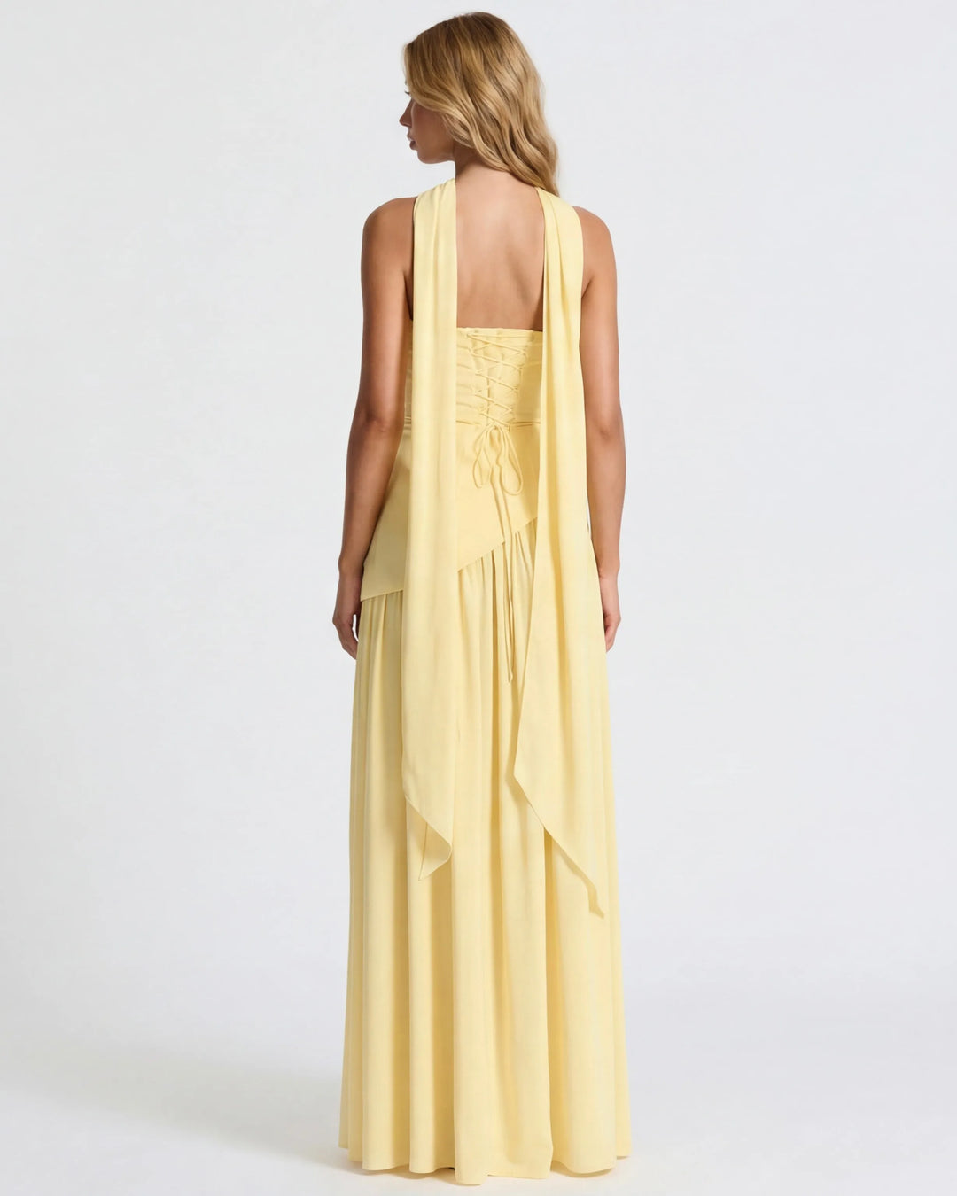 Women's Strapless Flowy Maxi Wedding Guest Dress with Slit