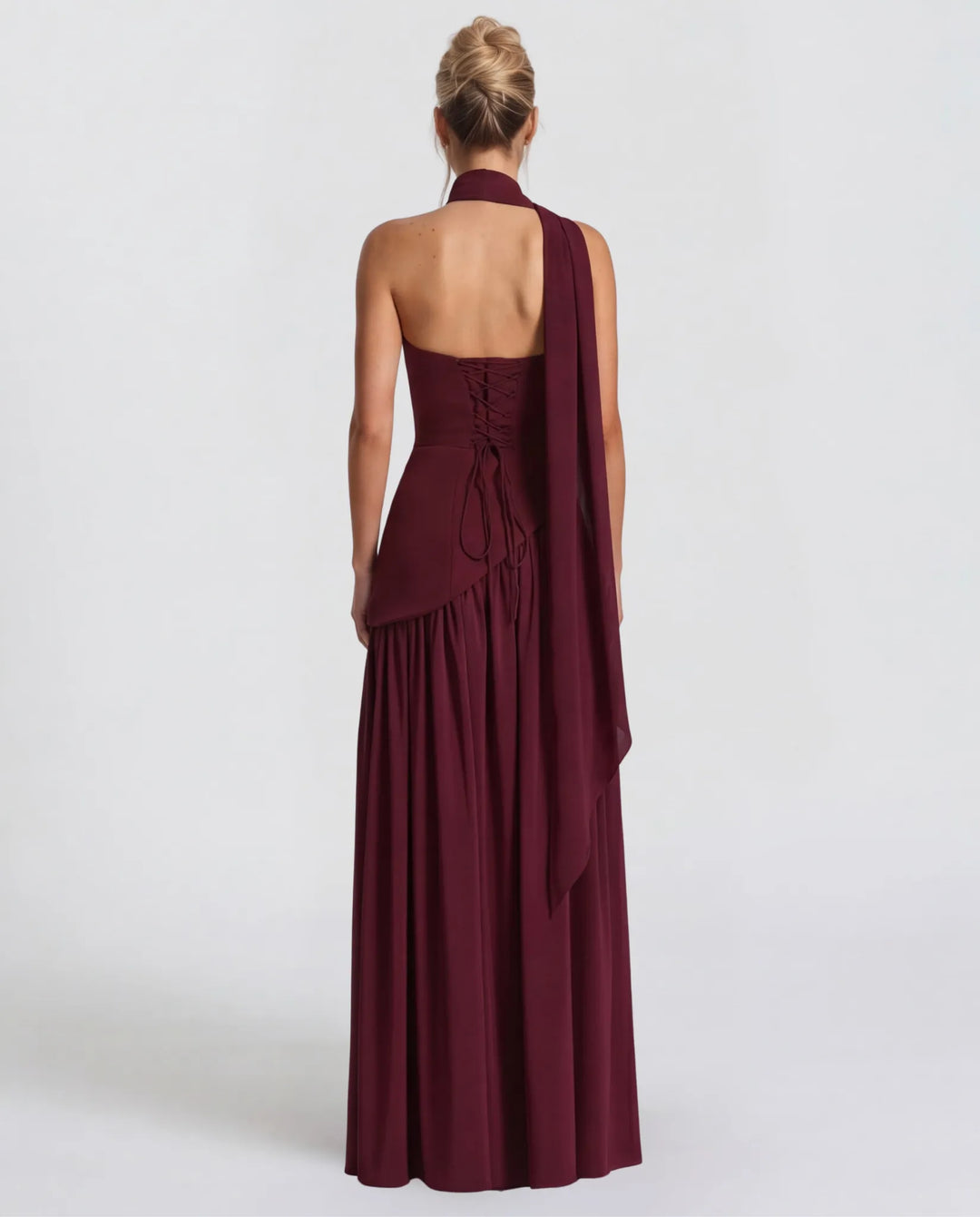 Women's Strapless Flowy Maxi Wedding Guest Dress with Slit