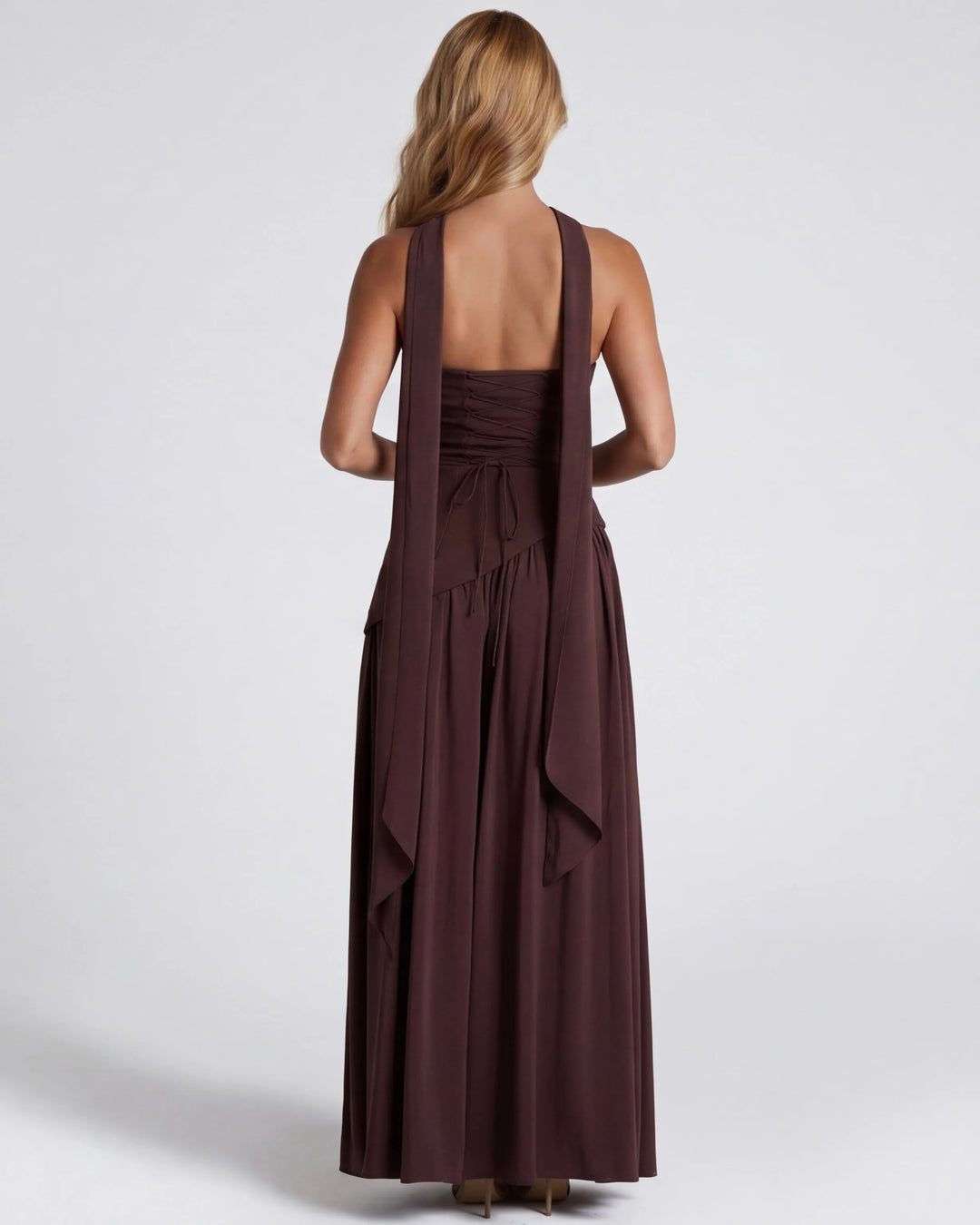 Women's Strapless Flowy Maxi Wedding Guest Dress with Slit