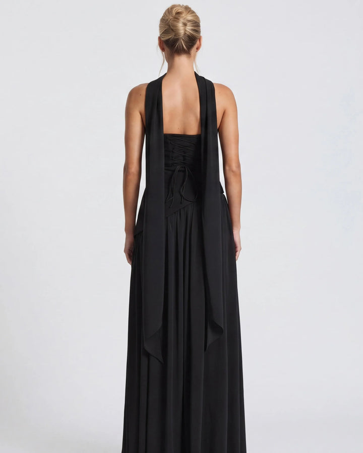 Women's Strapless Flowy Maxi Wedding Guest Dress with Slit