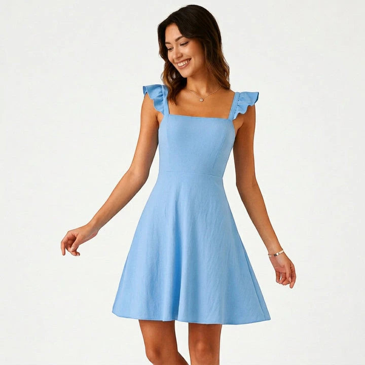 Women's Summer A-Line Cocktail Mini Dress with Square Neck