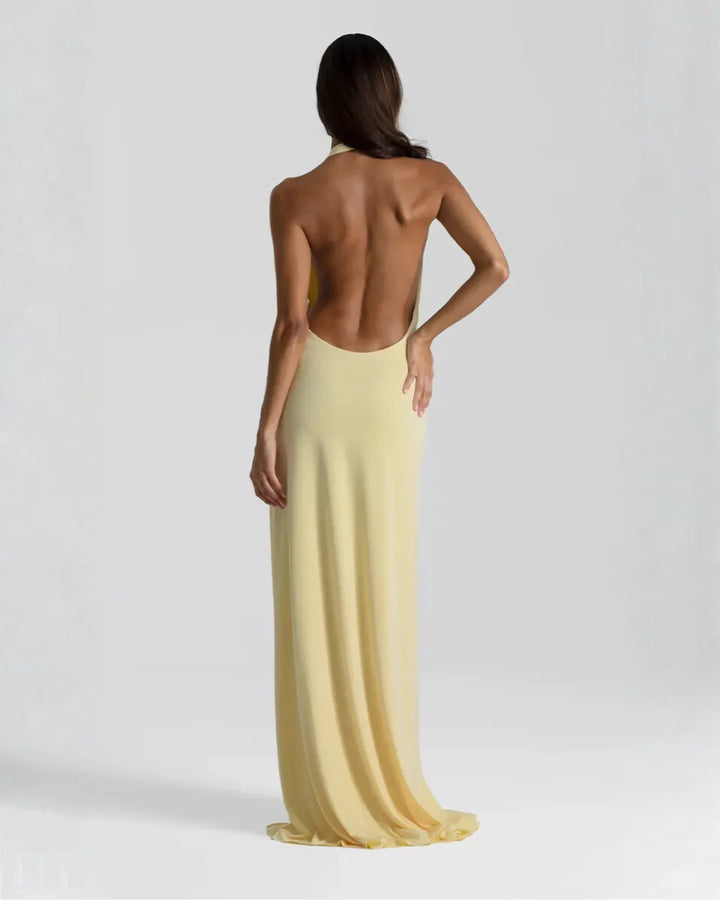 Women's V-Neck Flowy Back Maxi Wedding Guest Dress with Slit