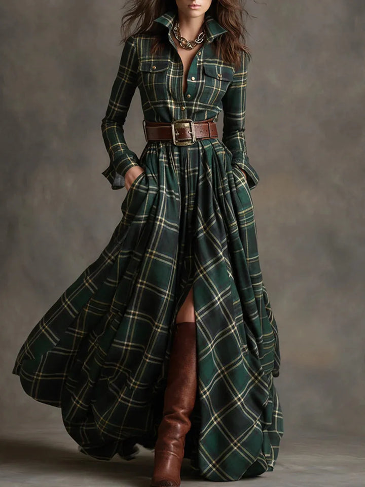 Women's Vintage Fall Maxi Wedding Guest Dress with Long Sleeve