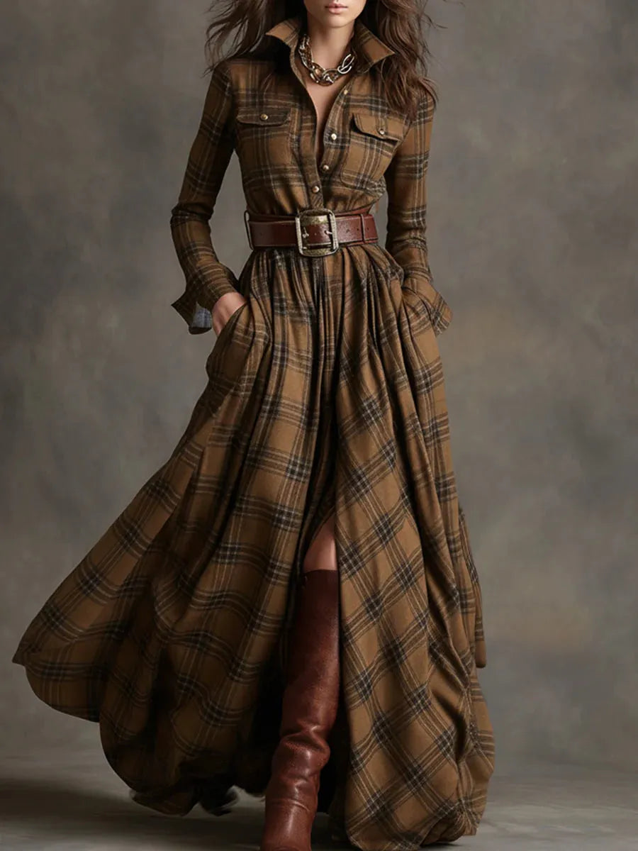 Women's Vintage Fall Maxi Wedding Guest Dress with Long Sleeve
