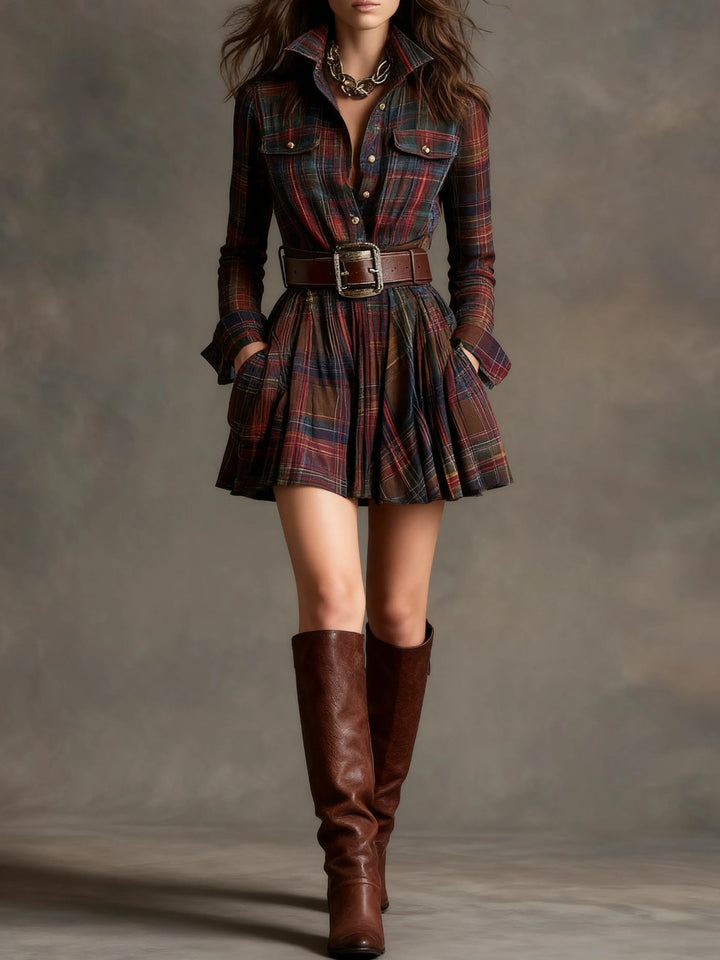 Women's Vintage Fall Mini Wedding Guest Dress with Long Sleeve