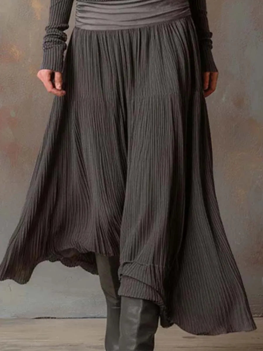 Women's Vintage Long Sleeve Maxi Wedding Guest Dress with Pleated Detail