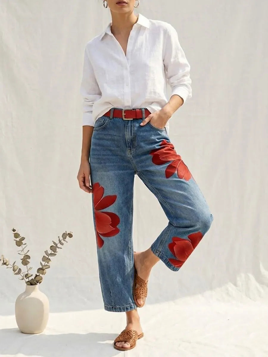 Women's Wide Leg Cropped Jeans with Pockets