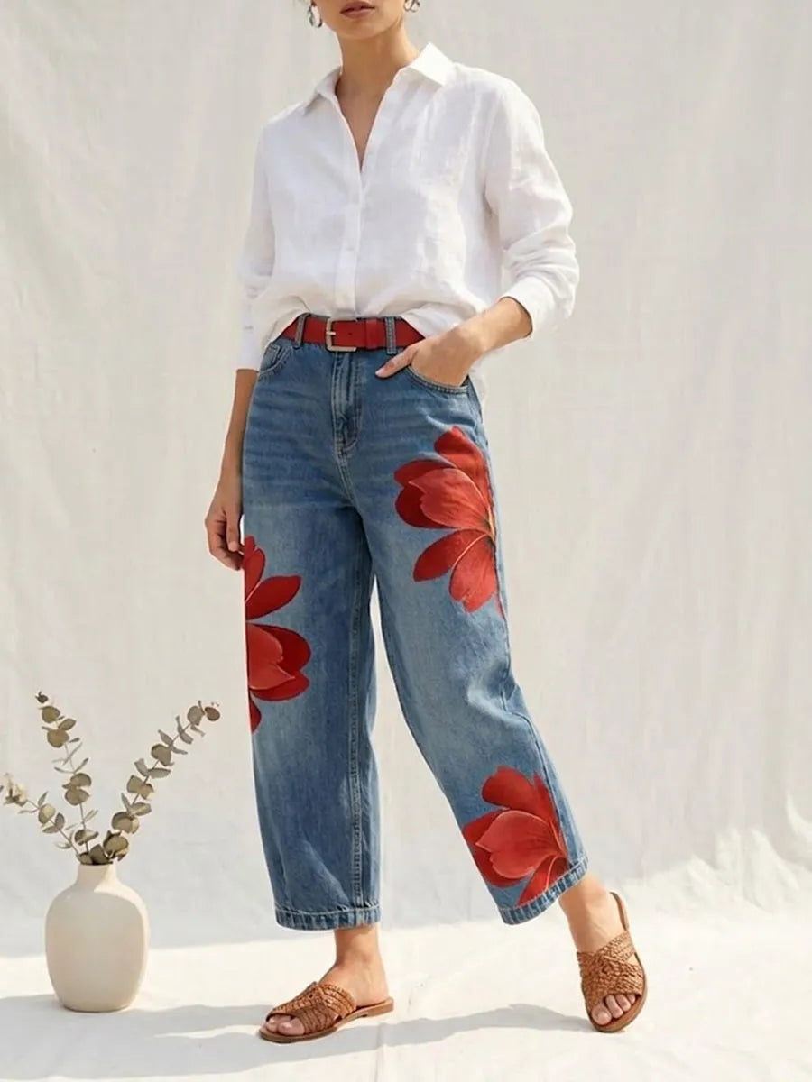 Women's Wide Leg Cropped Jeans with Pockets