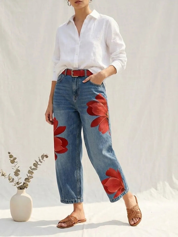 Women's Wide Leg Cropped Jeans with Pockets