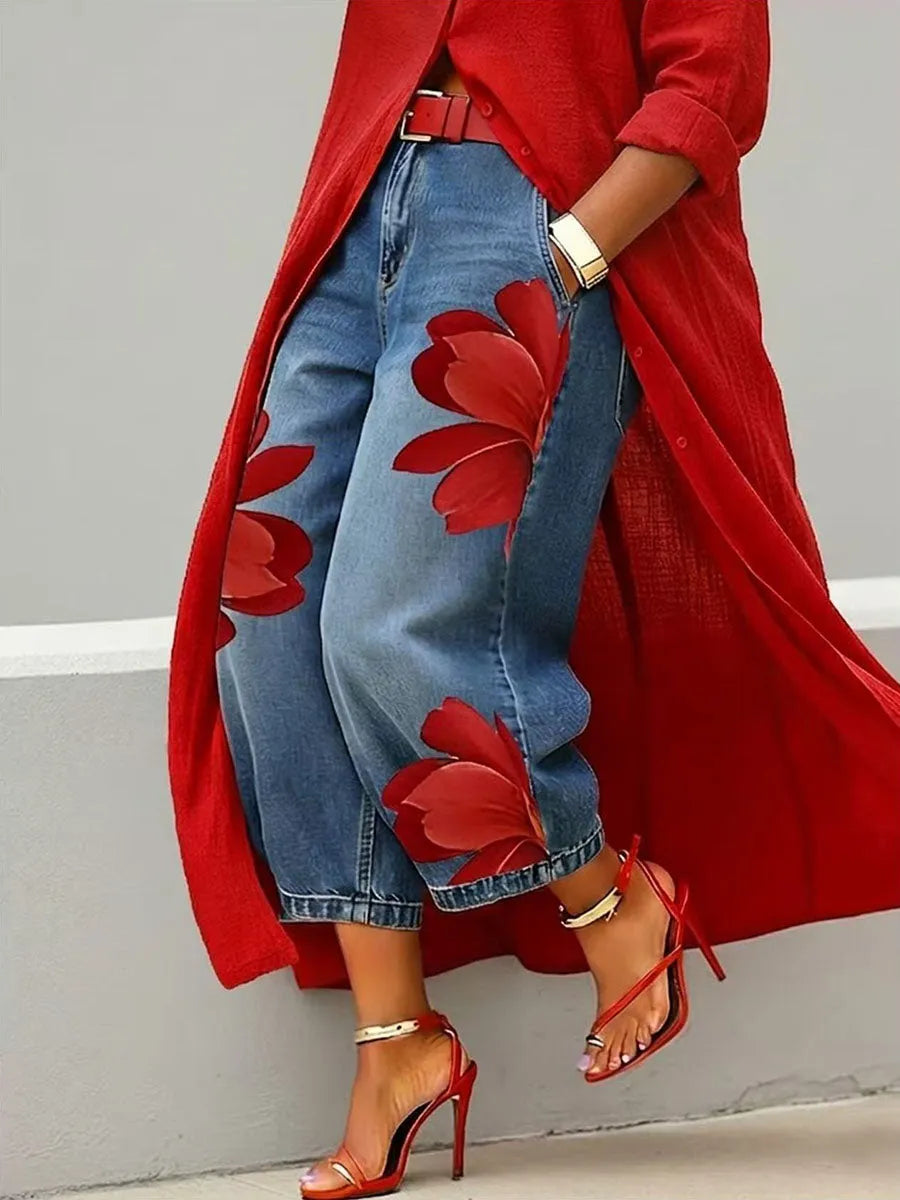 Women's Wide Leg Cropped Jeans with Pockets